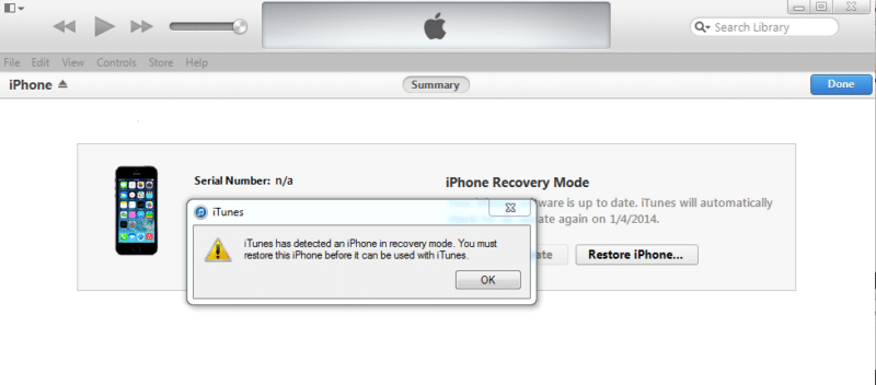 iPhone XS đã vào chế độ khôi phục