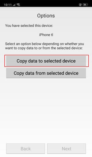 Chọn Copy data to selected device