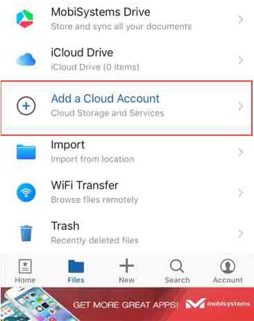 Mở ứng dụng chọn Add a Cloud Account