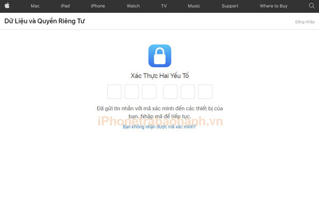 Nhập mã xác minh ID Apple, mã được gửi về iPhone