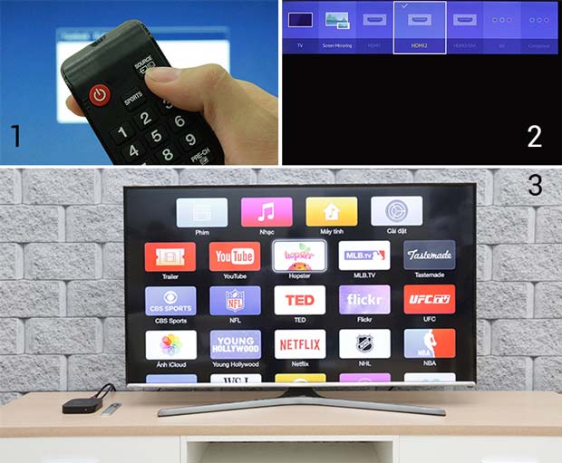 Chọn đầu vào của tivi là HDMI và Apple TV sẽ kết nối thành công