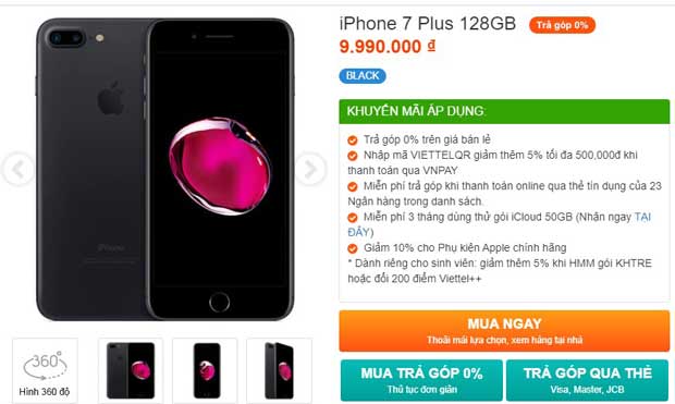 Giá iPhone 7 Plus 128GB Viettel
