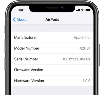 Số serial của AirPods được hiển thị trên iPhone